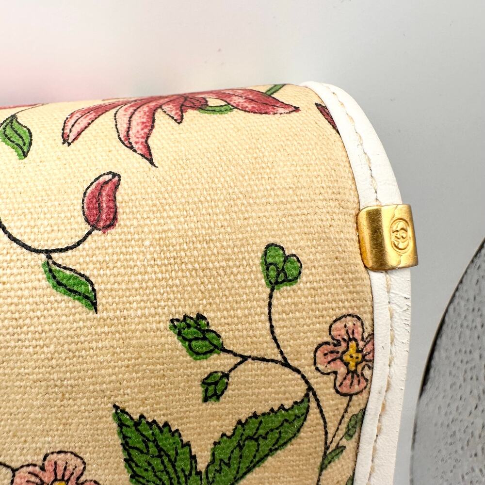 Gucci Vintage 80s Flora Flap Clutch Bag Ecru Canvas White Leather Trim READ - Picture 9 of 16